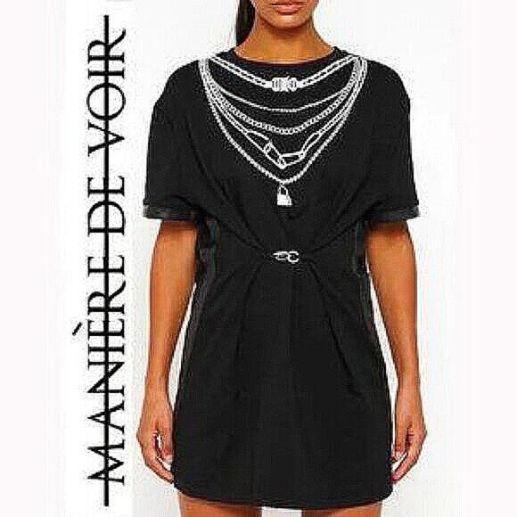 💥EDGY CHIC💥Manière De Voir  CHAIN NECKLACE DETAIL T-SHIRT DRESS - Picture 1 of 16